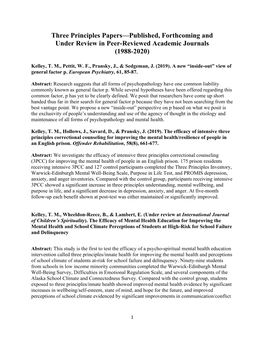 Three Principles Papers—Published, Forthcoming and Under Review in Peer-Reviewed Academic Journals (1988-2020)