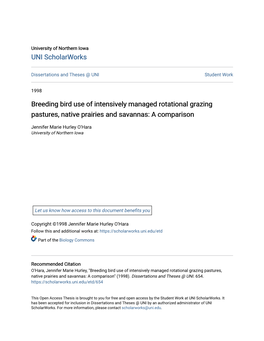 Breeding Bird Use of Intensively Managed Rotational Grazing Pastures, Native Prairies and Savannas: a Comparison