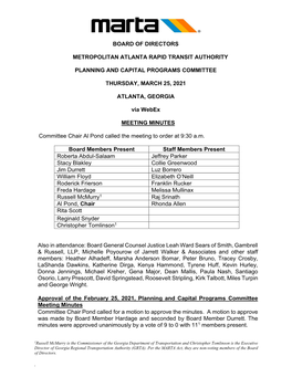 Board of Directors Metropolitan Atlanta Rapid