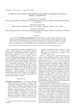 A NEW PLATANTHERA (ORCHIDACEAE) from YOSEMITE NATIONAL PARK, CALIFORNIA ALISON E. L. COLWELL U.S. Geological Survey, Western