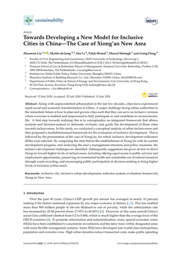 Towards Developing a New Model for Inclusive Cities in China—The Case of Xiong’An New Area