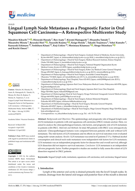 Lingual Lymph Node Metastases As a Prognostic Factor in Oral Squamous Cell Carcinoma—A Retrospective Multicenter Study