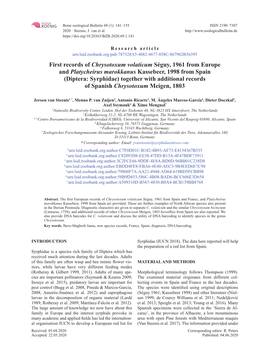 First Records of Chrysotoxum Volaticum Séguy, 1961 from Europe and Platycheirus Marokkanus Kassebeer, 1998 from Spain