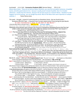 Coronavirus Pandemic 2020 (Sermon Notes) 2Th 2:1-12