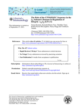 (LFA-1) 2Β L Α Integrin Subunit I Domain in Regulation of 2Β The