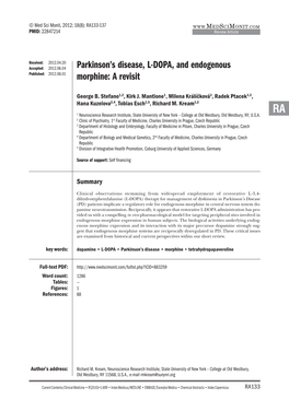 Parkinson's Disease, L-DOPA, and Endogenous Morphine: a Revisit