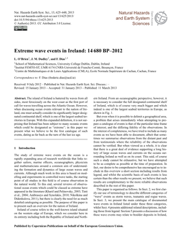 Extreme Wave Events in Ireland: 14 680 BP–2012 Discussions Open Access Open Access Atmospheric Atmospheric L