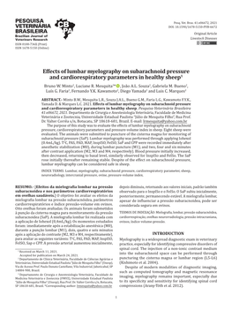 Effects of Lumbar Myelography on Subarachnoid Pressure and Cardiorespiratory Parameters in Healthy Sheep1 2 * 2 2 2 3 2 2 2 Bruno W