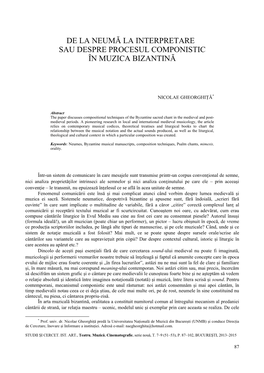 De La Neumă La Interpretare Sau Despre Procesul Componistic În Muzica Bizantină