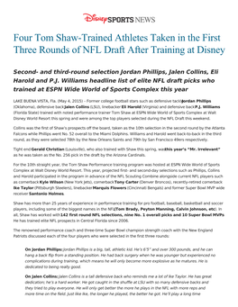 Four Tom Shaw-Trained Athletes Taken in the First Three Rounds of NFL Draft After Training at Disney