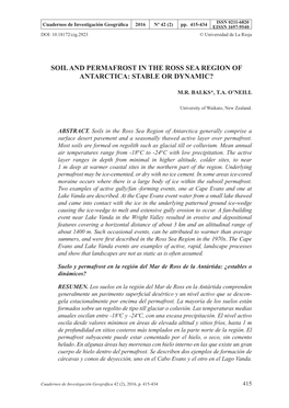 Soil and Permafrost in the Ross Sea Region of Antarctica: Stable Or Dynamic?