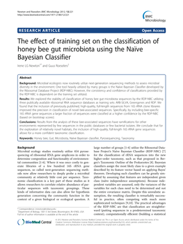 The Effect of Training Set on the Classification of Honey Bee Gut Microbiota Using the Naïve Bayesian Classifier Irene LG Newton1* and Guus Roeselers2