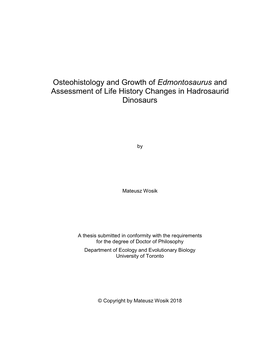 Osteohistology and Growth of Edmontosaurus and Assessment of Life History Changes in Hadrosaurid Dinosaurs