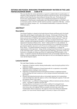 Managing Transboundary Waters in the Lake Peipsi/Chudskoe Basin Case