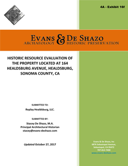 Historic Resource Evaluation of the Property Located at 164 Healdsburg Avenue, Healdsburg, Sonoma County, California