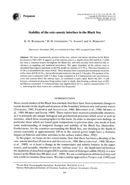 Stability of the Oxic-Anoxic Interface in the Black Sea