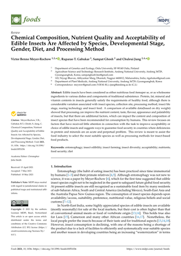 Chemical Composition, Nutrient Quality and Acceptability of Edible Insects Are Affected by Species, Developmental Stage, Gender, Diet, and Processing Method