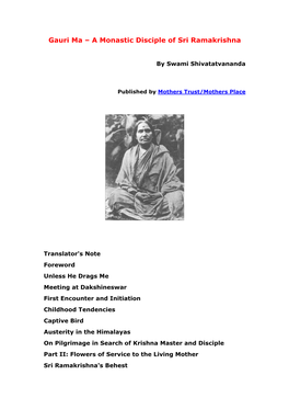 Gauri Ma – a Monastic Disciple of Sri Ramakrishna
