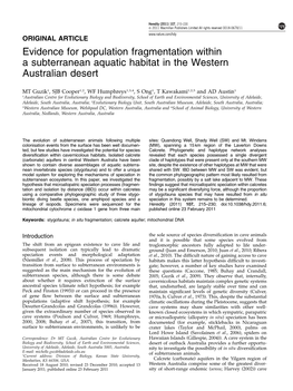 Evidence for Population Fragmentation Within a Subterranean Aquatic Habitat in the Western Australian Desert