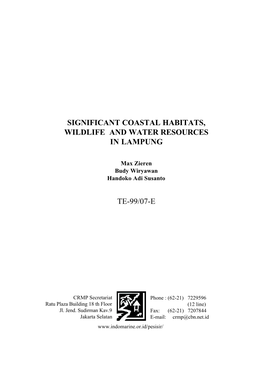 Significant Coastal Habitats, Wildlife and Water Resources in Lampung