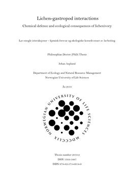 Lichen-Gastropod Interactions Chemical Defence and Ecological Consequences of Lichenivory