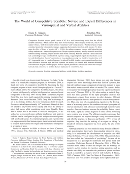 The World of Competitive Scrabble: Novice and Expert Differences in Visuospatial and Verbal Abilities