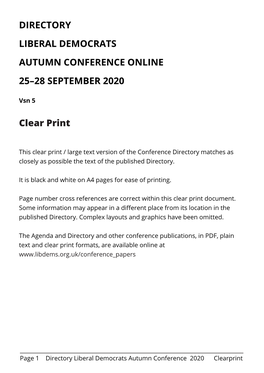 Directory Liberal Democrats Autumn Conference Online 25–28 September 2020
