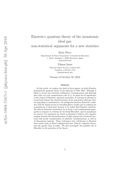 Einstein's Quantum Theory of the Monatomic Ideal Gas: Non-Statistical