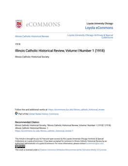 Illinois Catholic Historical Review, Volume I Number 1 (1918)