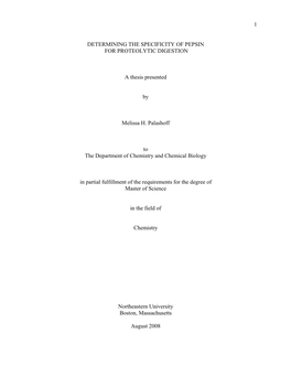 Determining the Specificity of Pepsin for Proteolytic Digestion