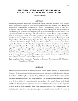 PERUBAHAN SOSIAL KOMUNITAS SUKU ARFAK KABUPATEN PEGUNUNGAN ARFAK PAPUA BARAT Therresse Nofianti*