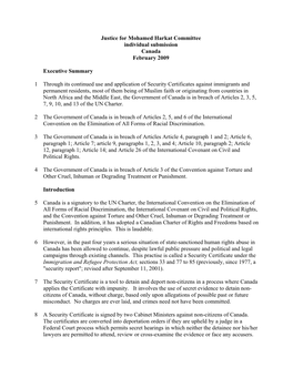 Justice for Mohamed Harkat Committee Individual Submission Canada February 2009