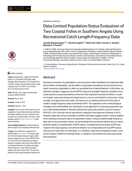 Data-Limited Population-Status Evaluation of Two Coastal Fishes in Southern Angola Using Recreational Catch Length-Frequency Data