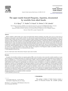 The Upper Mantle Beneath Patagonia, Argentina, Documented by Xenoliths from Alkali Basalts