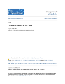 Lawyers As Officers of the Court