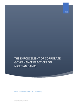 The Enforcement of Corporate Governance Practices on Nigerian Banks