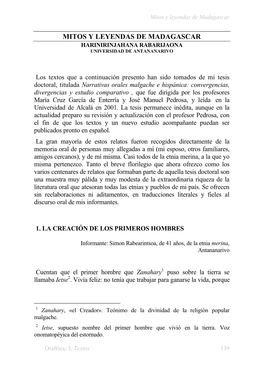 Mitos Y Leyendas De Madagascar Oráfrica, 3, Textos