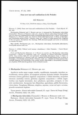 Some New Taxa and Combinations in the Pezizales 1. Rhodopeziza