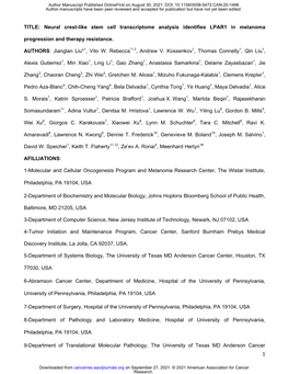 TITLE: Neural Crest-Like Stem Cell Transcriptome Analysis Identifies LPAR1 in Melanoma Progression and Therapy Resistance