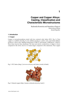 Copper and Copper Alloys: Casting, Classification and Characteristic Microstructures