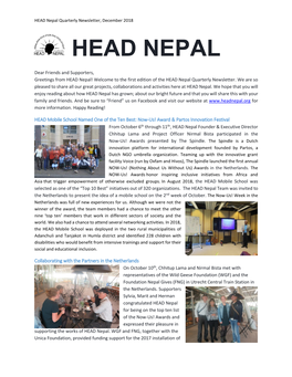 HEAD Nepal Quarterly Newsletter, December 2018 HEAD NEPAL