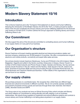 Modern Slavery Statement 15/16 | Dixons Carphone