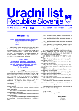 Republike Slovenije Internet: E-Mail: Info@Uradni-List.Si Št