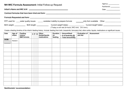 NH WIC Formula Assessment: Initial Follow-Up Request Nutritionist: ______