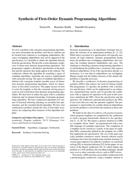 Synthesis of First-Order Dynamic Programming Algorithms