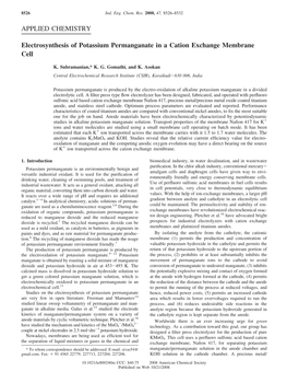 Electrosynthesis of Potassium Permanganate in a Cation Exchange Membrane Cell