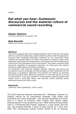 Gustasonic Discourses and the Material Culture of Commercial Sound Recording