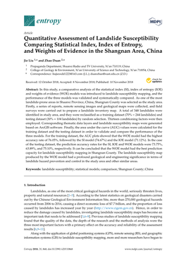 Quantitative Assessment of Landslide Susceptibility Comparing Statistical Index, Index of Entropy, and Weights of Evidence in the Shangnan Area, China