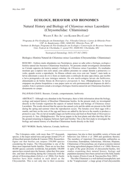 Natural History and Biology of Chlamisus Minax Lacordaire (Chrysomelidae: Chlamisinae)