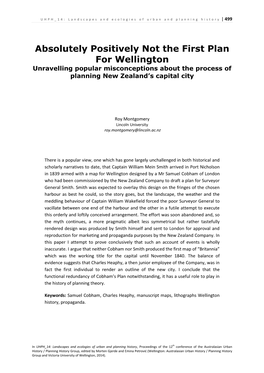 Absolutely Positively Not the First Plan for Wellington Unravelling Popular Misconceptions About the Process of Planning New Zealand’S Capital City